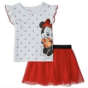 Disney Minnie Mouse Shirt Top & Tutu Skirt Size 12M 2 Piece Outfit Set Baby Girl